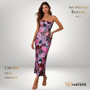 NWT CATCHALL Floral Sequin Strapless Maxi Dress